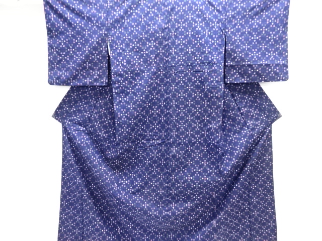 井桁絣織り出し手織り紬着物